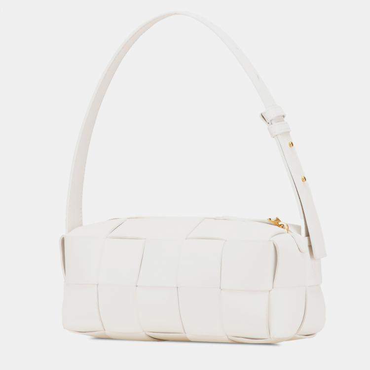 Pre Owned Bottega Veneta White Small Lambskin Intrecciato Brick Cassette