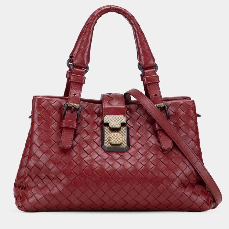 Pre Owned Bottega Veneta Red Mini Nappa Intrecciato Roma Satchel
