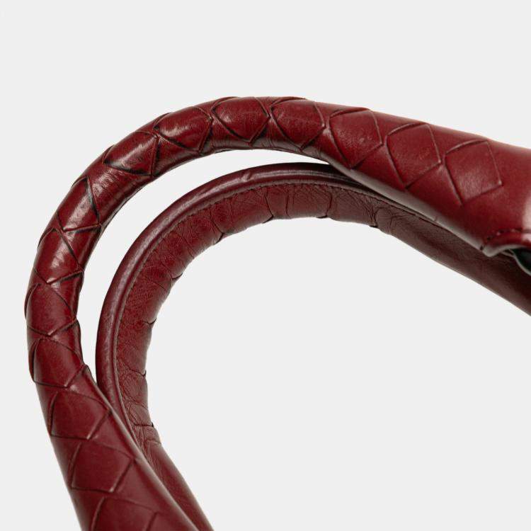 Pre Owned Bottega Veneta Red Mini Nappa Intrecciato Roma Satchel