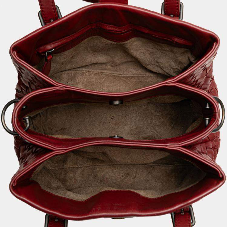 Pre Owned Bottega Veneta Red Mini Nappa Intrecciato Roma Satchel