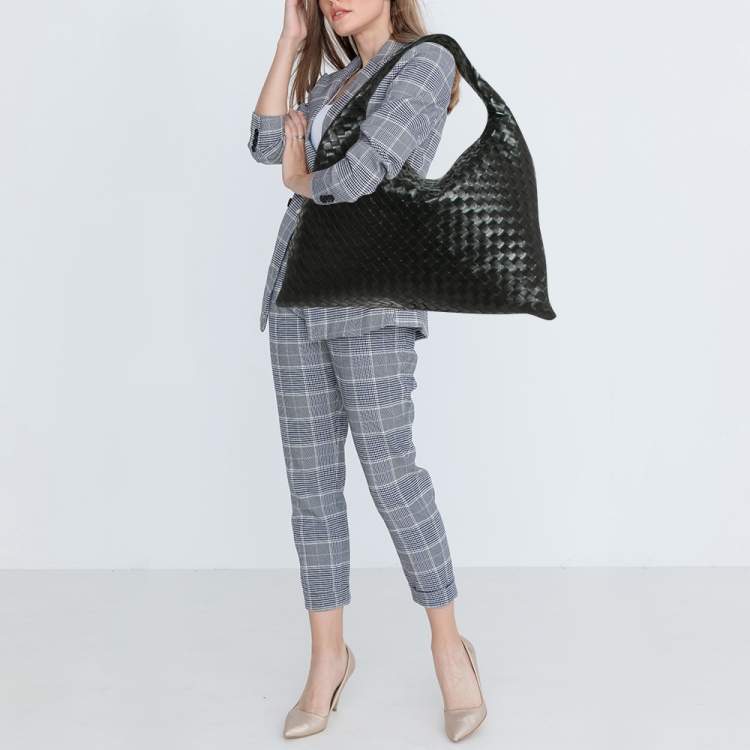 Pre Owned Bottega Veneta Black Intrecciato Leather Large Hop Shoulder Bag