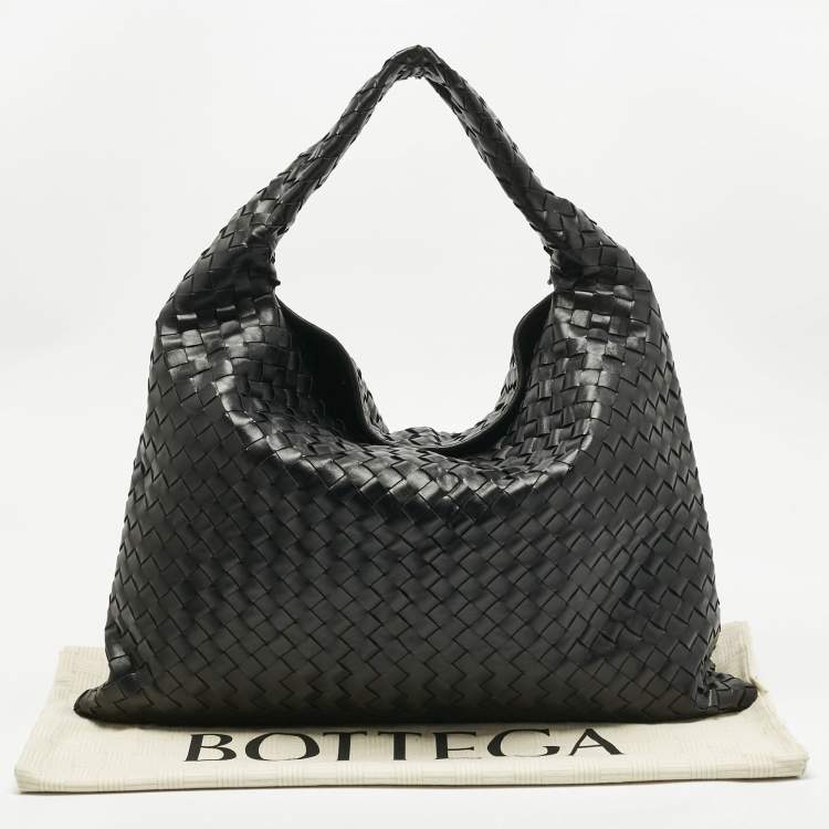Pre Owned Bottega Veneta Black Intrecciato Leather Large Hop Shoulder Bag