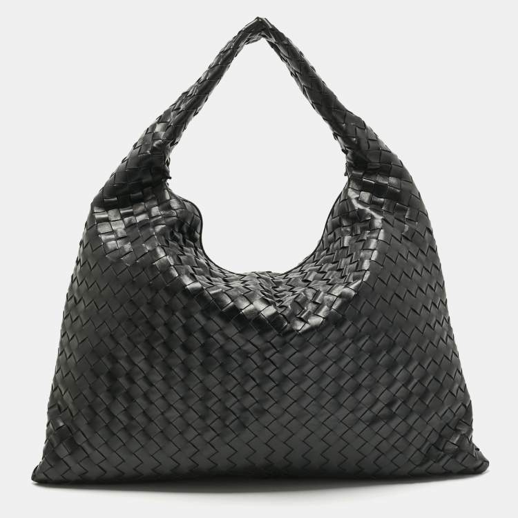 Pre Owned Bottega Veneta Black Intrecciato Leather Large Hop Shoulder Bag