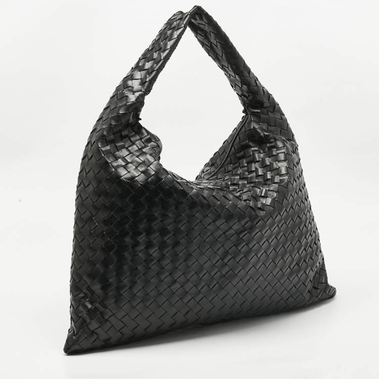 Pre Owned Bottega Veneta Black Intrecciato Leather Large Hop Shoulder Bag