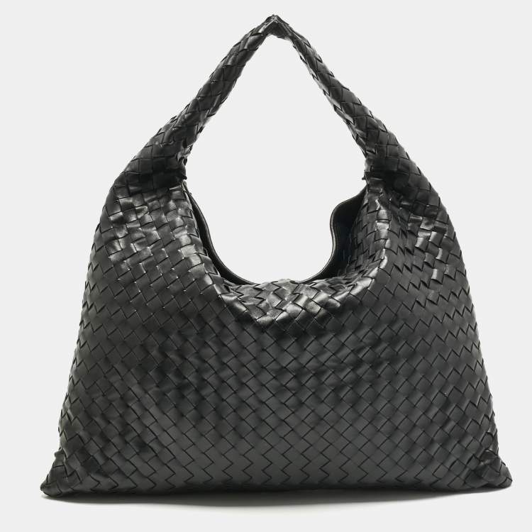 Pre Owned Bottega Veneta Black Intrecciato Leather Large Hop Shoulder Bag