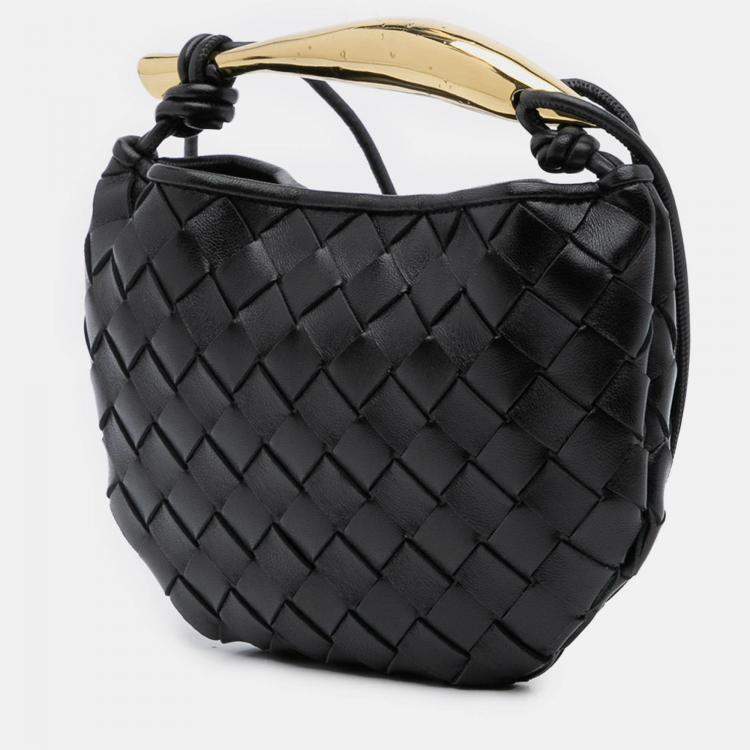 Pre Owned Bottega Veneta Black Baby Lambskin Intrecciato Sardine