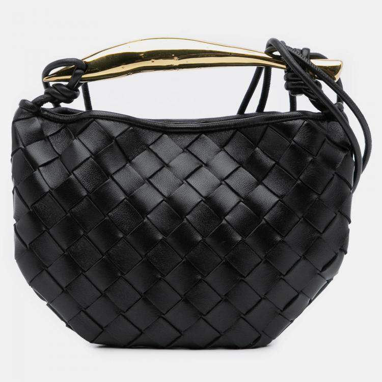 Pre Owned Bottega Veneta Black Baby Lambskin Intrecciato Sardine