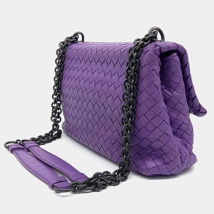 Pre Owned Bottega Veneta Purple Leather Mesh Olympia Bag