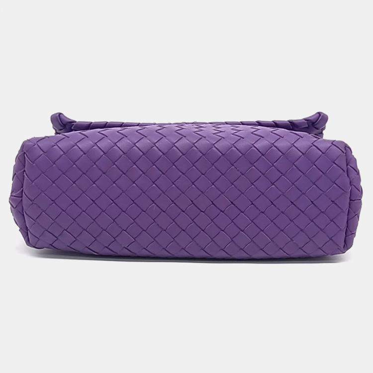 Pre Owned Bottega Veneta Purple Leather Mesh Olympia Bag