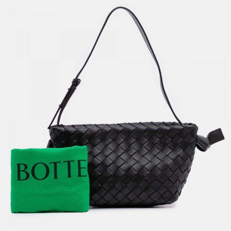 Pre Owned Bottega Veneta Black Lambskin Intrecciato Tie Shoulder Bag
