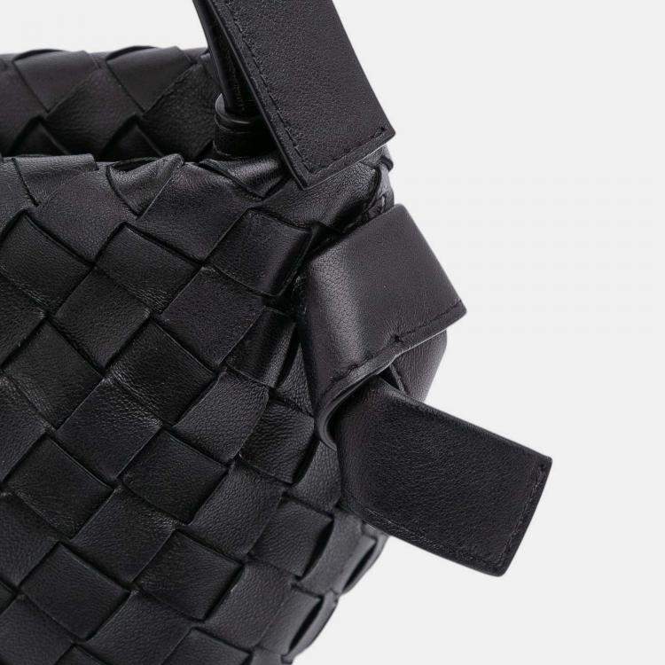 Pre Owned Bottega Veneta Black Lambskin Intrecciato Tie Shoulder Bag