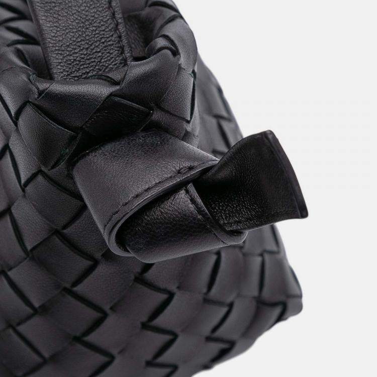 Pre Owned Bottega Veneta Black Lambskin Intrecciato Tie Shoulder Bag