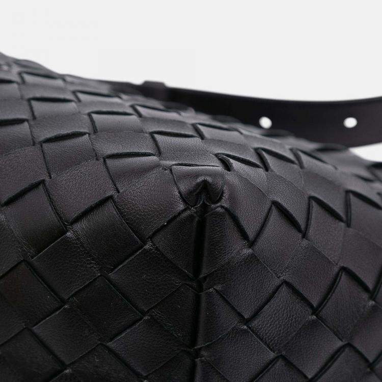 Pre Owned Bottega Veneta Black Lambskin Intrecciato Tie Shoulder Bag