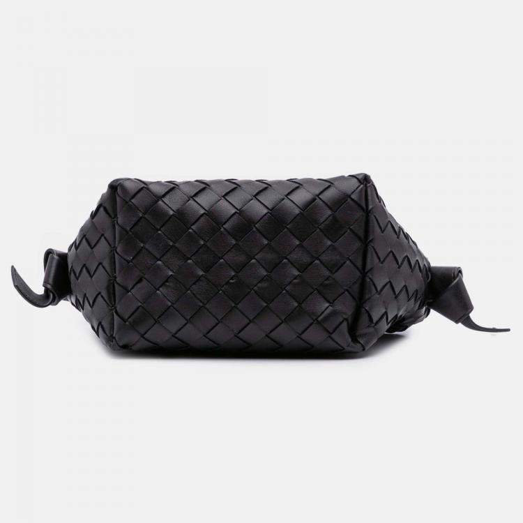 Pre Owned Bottega Veneta Black Lambskin Intrecciato Tie Shoulder Bag