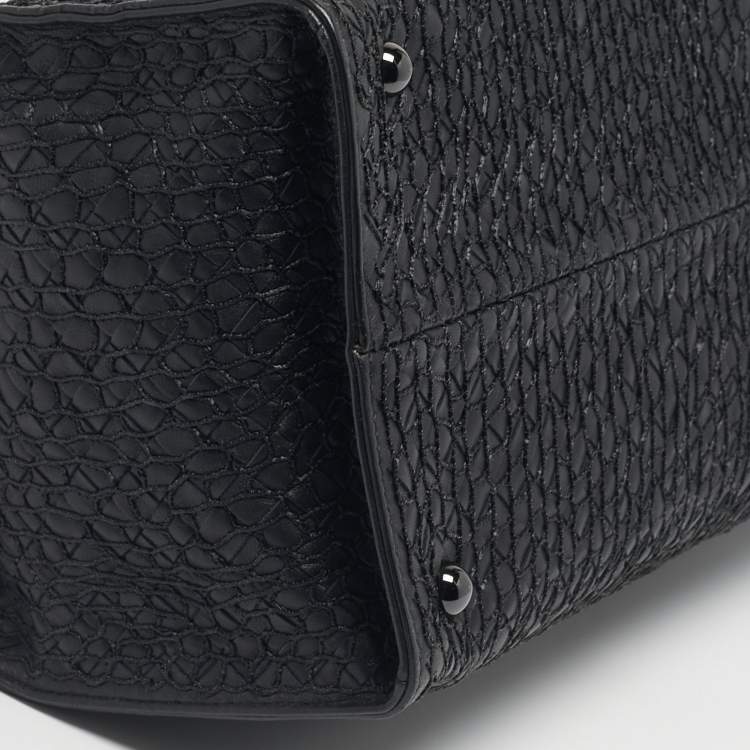 Pre Owned Bottega Veneta Black Embroidered Intrecciato Leather Frame Satchel