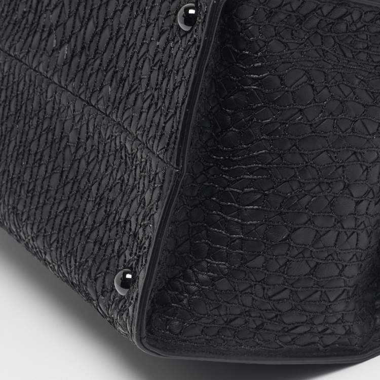 Pre Owned Bottega Veneta Black Embroidered Intrecciato Leather Frame Satchel