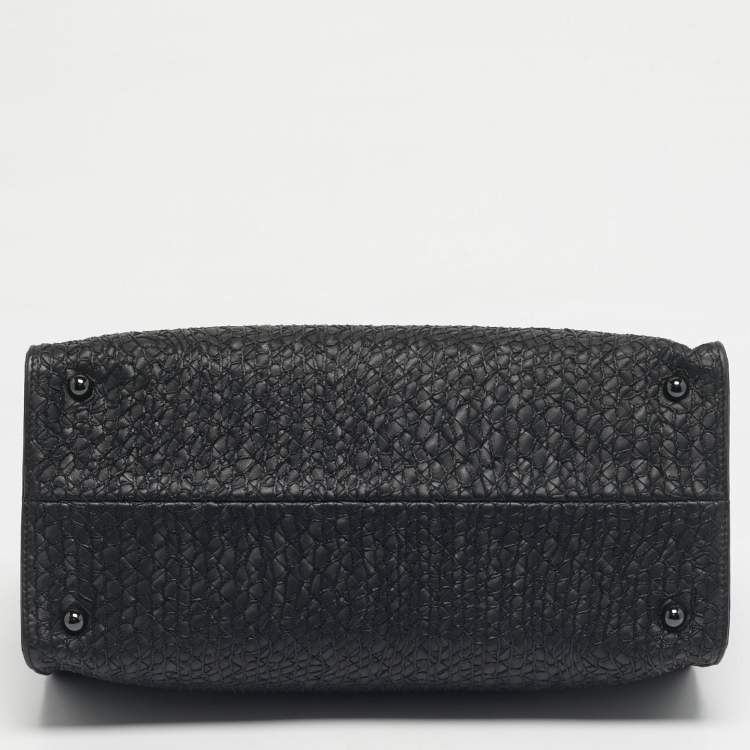 Pre Owned Bottega Veneta Black Embroidered Intrecciato Leather Frame Satchel