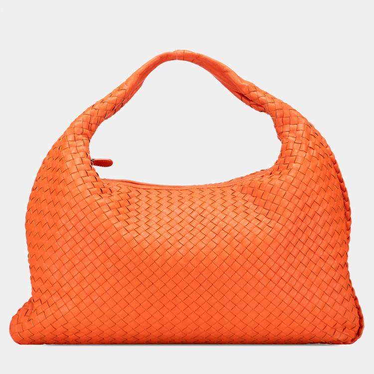 Pre Owned Bottega Veneta Orange Medium Nappa Intrecciato Veneta Hobo