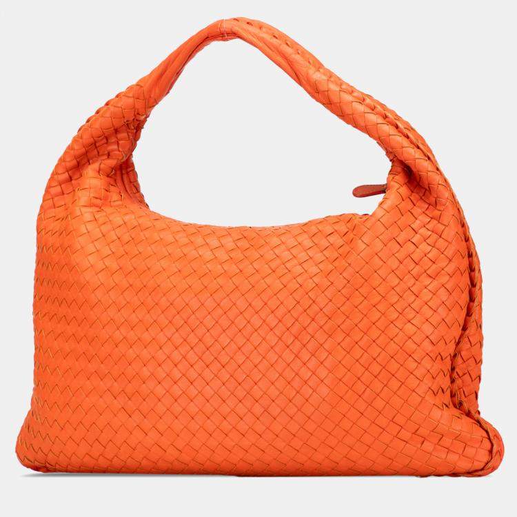 Pre Owned Bottega Veneta Orange Medium Nappa Intrecciato Veneta Hobo