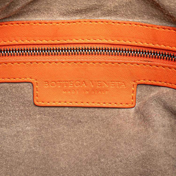Pre Owned Bottega Veneta Orange Medium Nappa Intrecciato Veneta Hobo