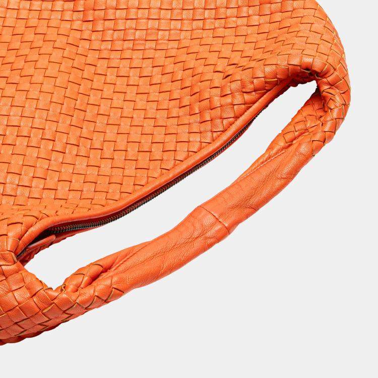 Pre Owned Bottega Veneta Orange Medium Nappa Intrecciato Veneta Hobo