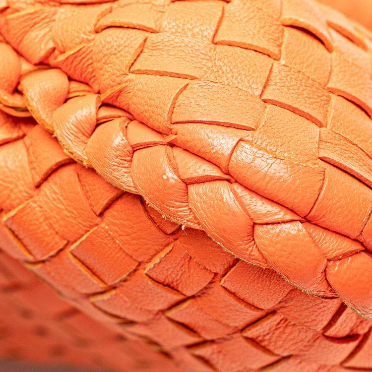 Pre Owned Bottega Veneta Orange Medium Nappa Intrecciato Veneta Hobo
