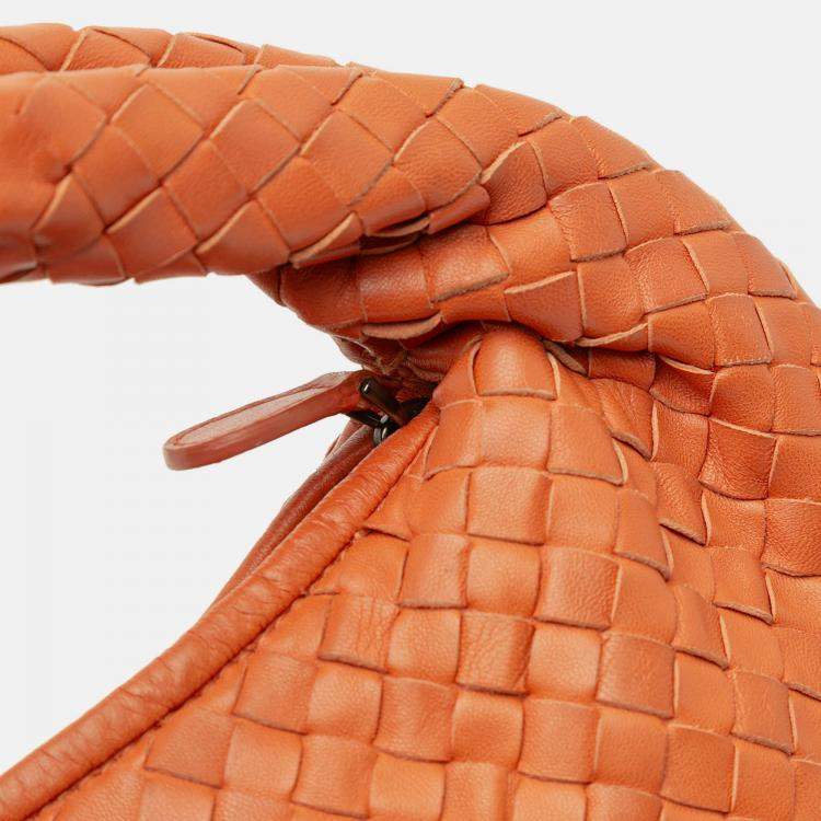 Pre Owned Bottega Veneta Orange Small Nappa Intrecciato Veneta Hobo