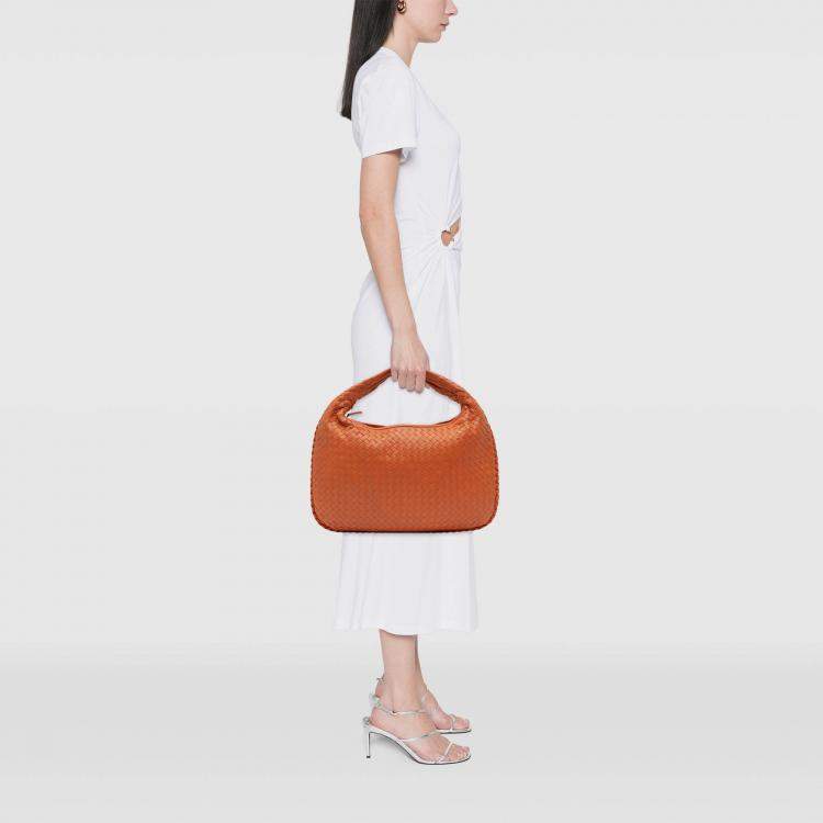 Pre Owned Bottega Veneta Orange Small Nappa Intrecciato Veneta Hobo