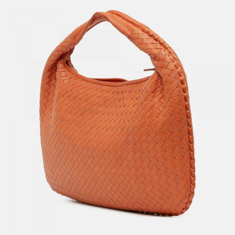 Pre Owned Bottega Veneta Orange Small Nappa Intrecciato Veneta Hobo
