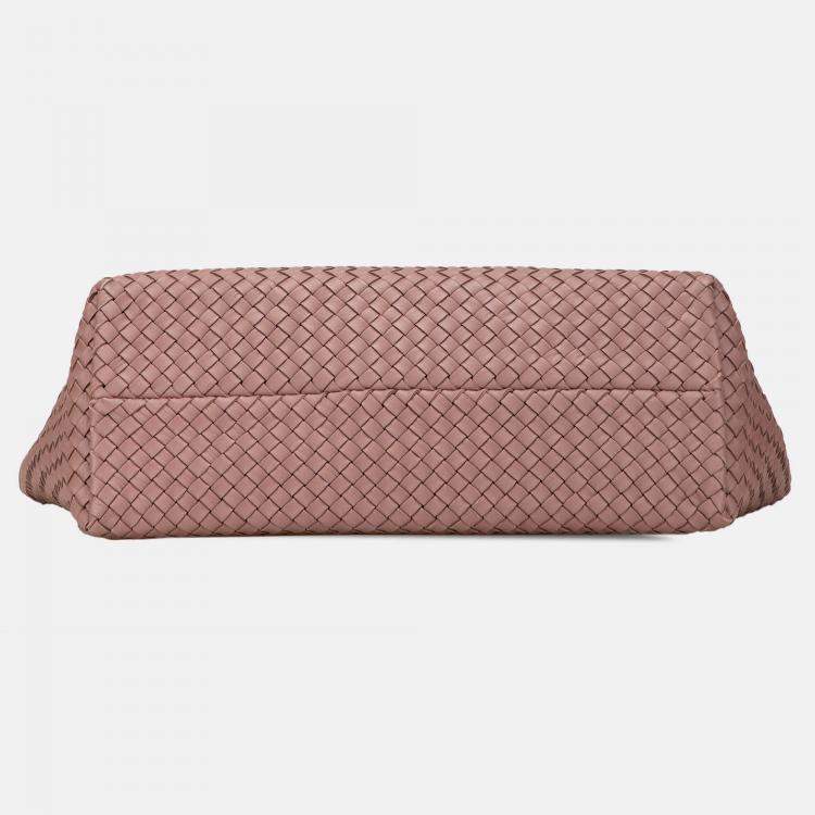 Pre Owned Bottega Veneta Pink Medium Lambskin Intreccio Cabat Tote