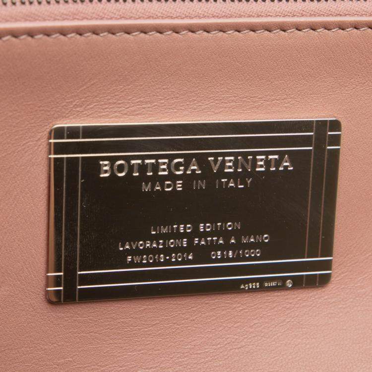 Pre Owned Bottega Veneta Pink Medium Lambskin Intreccio Cabat Tote