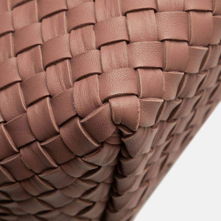 Pre Owned Bottega Veneta Pink Medium Lambskin Intreccio Cabat Tote