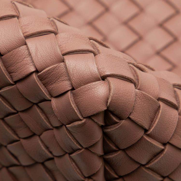 Pre Owned Bottega Veneta Pink Medium Lambskin Intreccio Cabat Tote