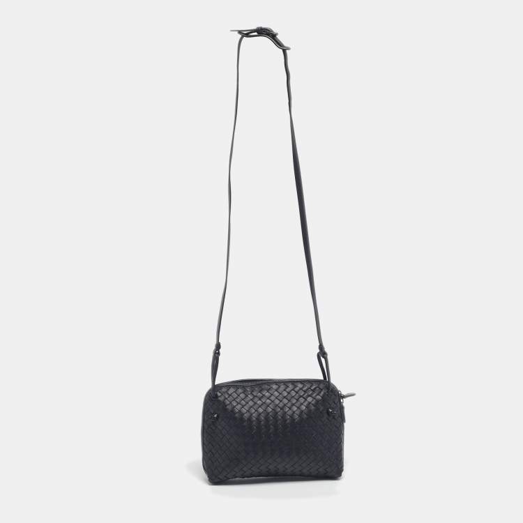 Pre Owned Bottega Veneta Blue Nuit Intrecciato Leather Nodini Crossbody Bag