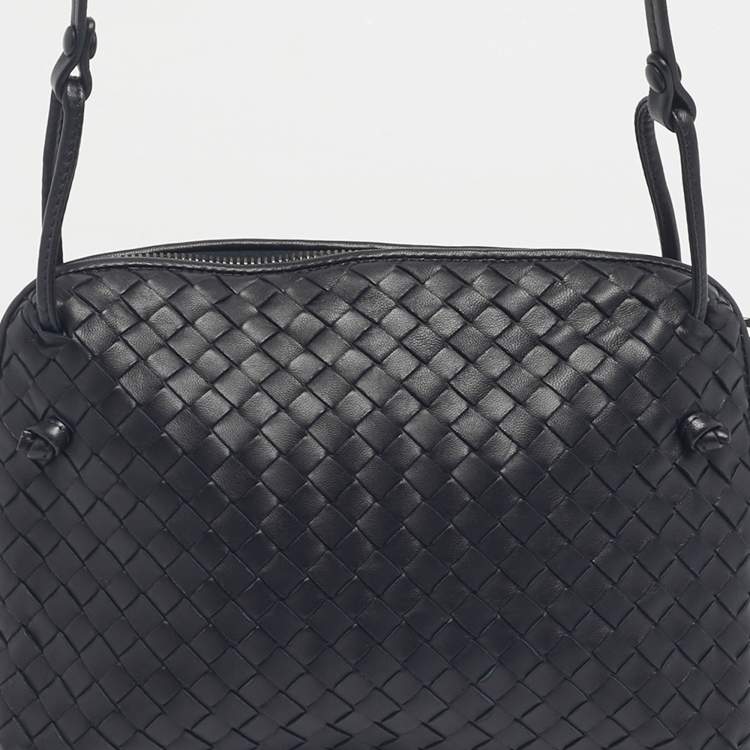 Pre Owned Bottega Veneta Blue Nuit Intrecciato Leather Nodini Crossbody Bag