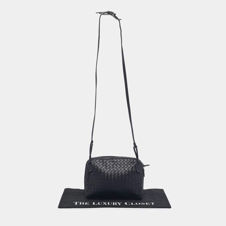 Pre Owned Bottega Veneta Blue Nuit Intrecciato Leather Nodini Crossbody Bag