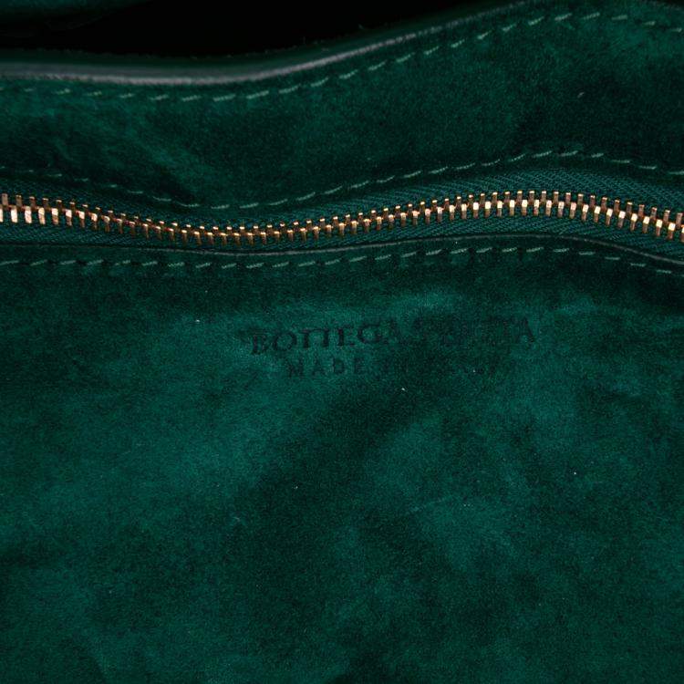 Pre Owned Bottega Veneta Green Suede Intrecciato Padded Chain Cassette Satchel