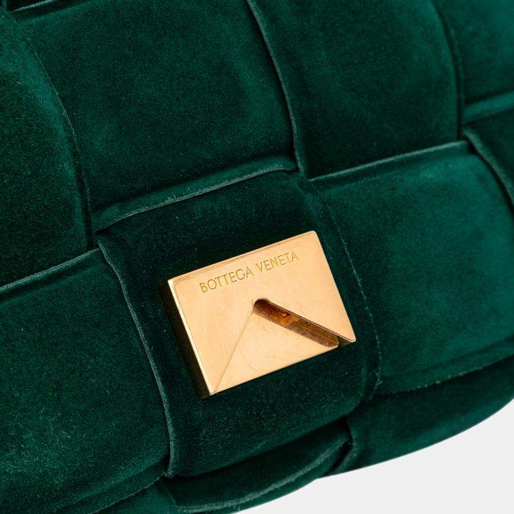 Pre Owned Bottega Veneta Green Suede Intrecciato Padded Chain Cassette Satchel