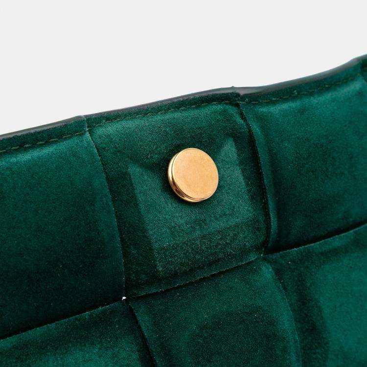 Pre Owned Bottega Veneta Green Suede Intrecciato Padded Chain Cassette Satchel