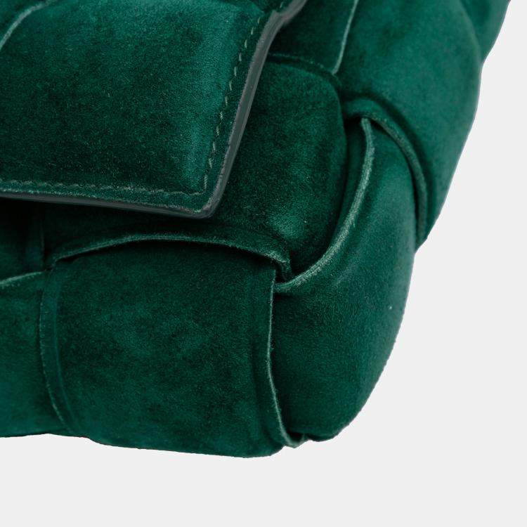 Pre Owned Bottega Veneta Green Suede Intrecciato Padded Chain Cassette Satchel
