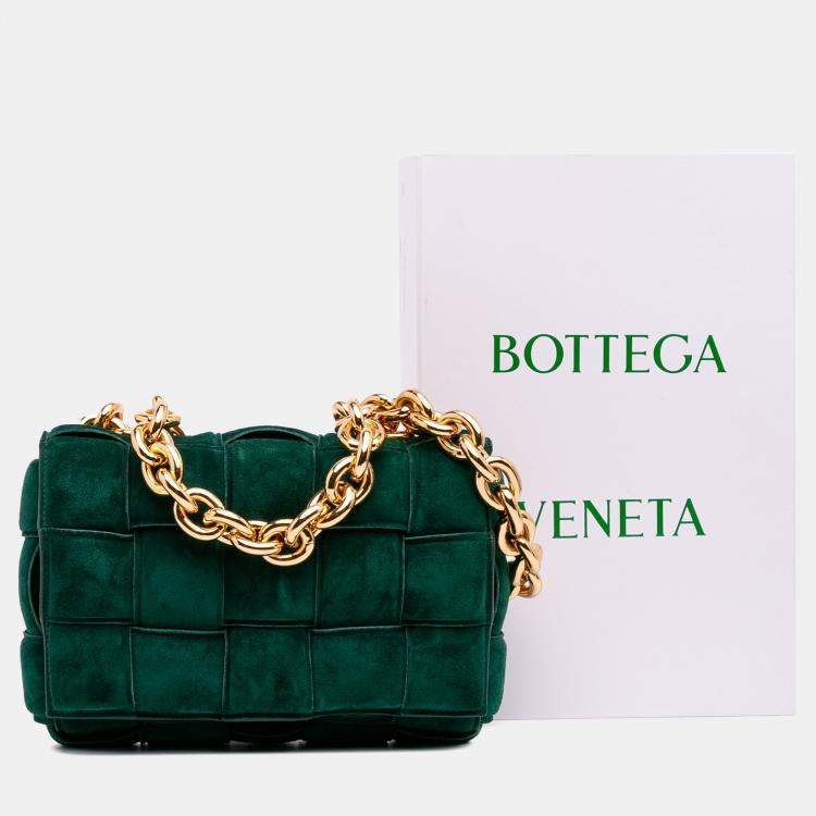Pre Owned Bottega Veneta Green Suede Intrecciato Padded Chain Cassette Satchel