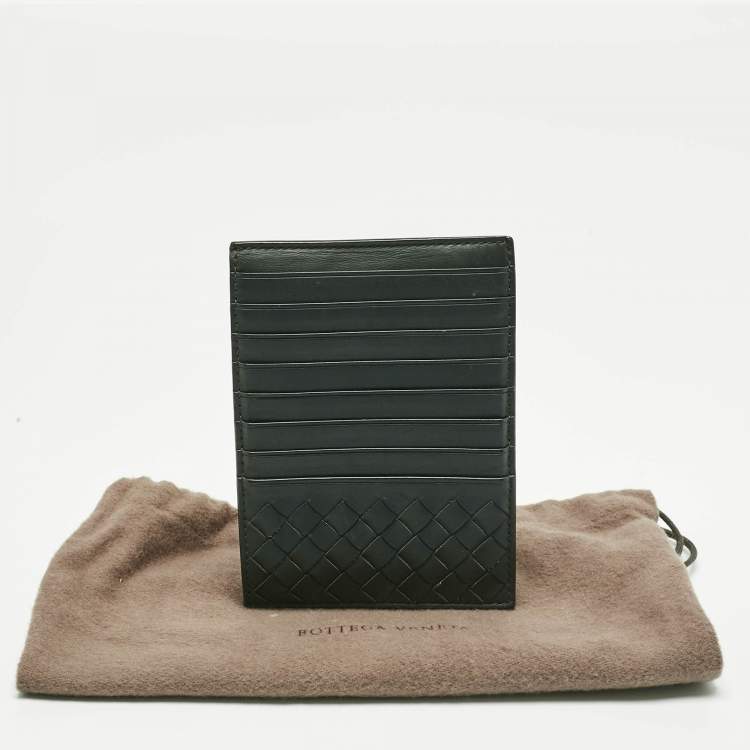 Pre Owned Bottega Veneta Dark Green Leather Zip Card Holder