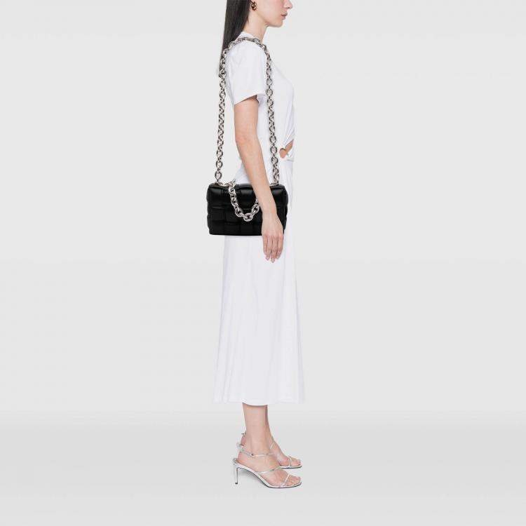 Pre Owned Bottega Veneta Black Nappa Intrecciato Padded Chain Cassette Satchel