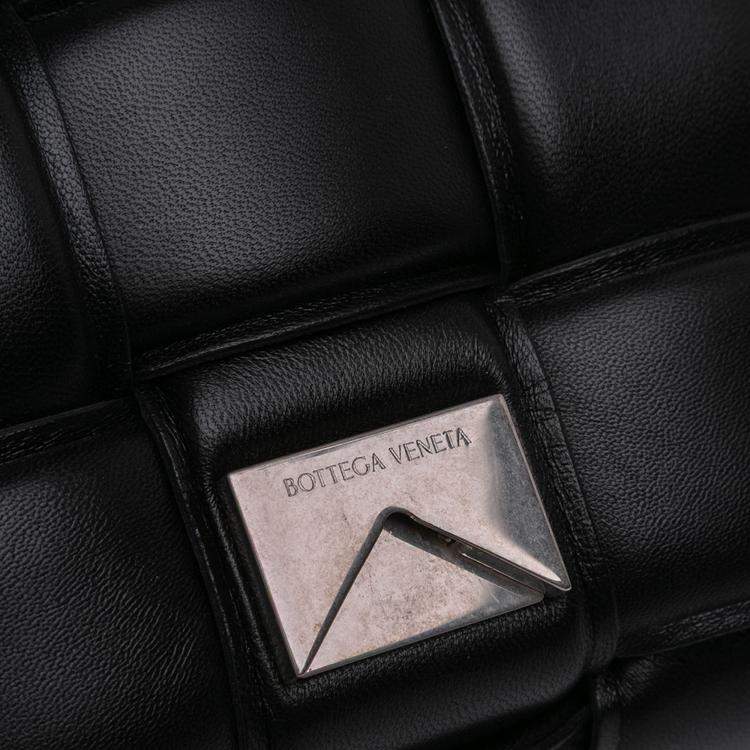 Pre Owned Bottega Veneta Black Nappa Intrecciato Padded Chain Cassette Satchel