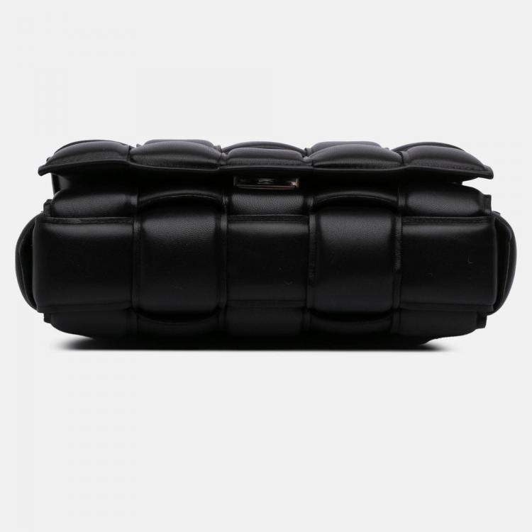 Pre Owned Bottega Veneta Black Nappa Intrecciato Padded Chain Cassette Satchel