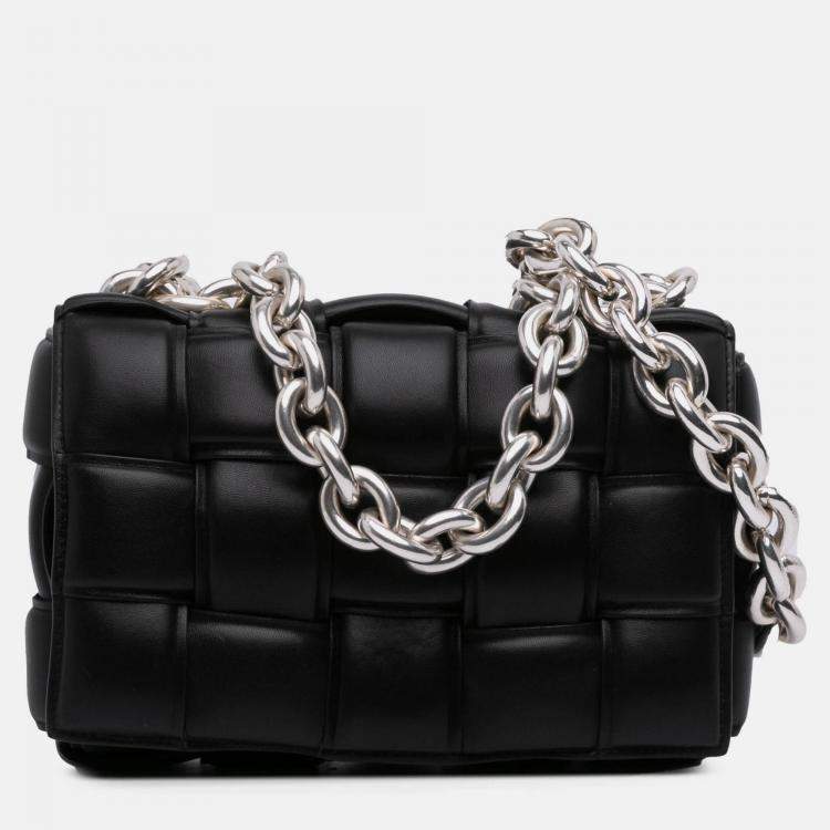 Pre Owned Bottega Veneta Black Nappa Intrecciato Padded Chain Cassette Satchel