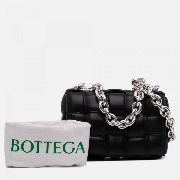 Pre Owned Bottega Veneta Black Nappa Intrecciato Padded Chain Cassette Satchel