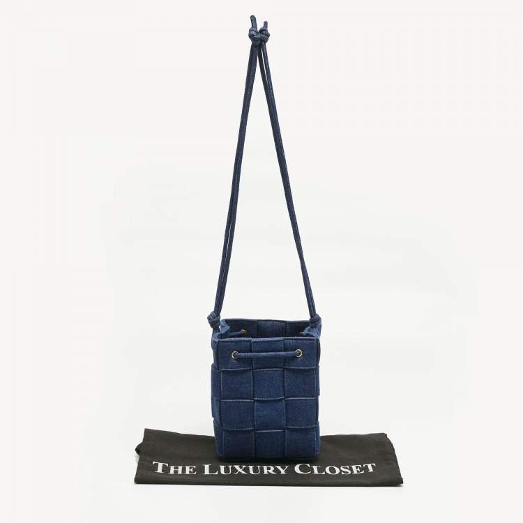 Pre Owned Bottega Veneta Navy Blue Denim Cassette Bucket Bag