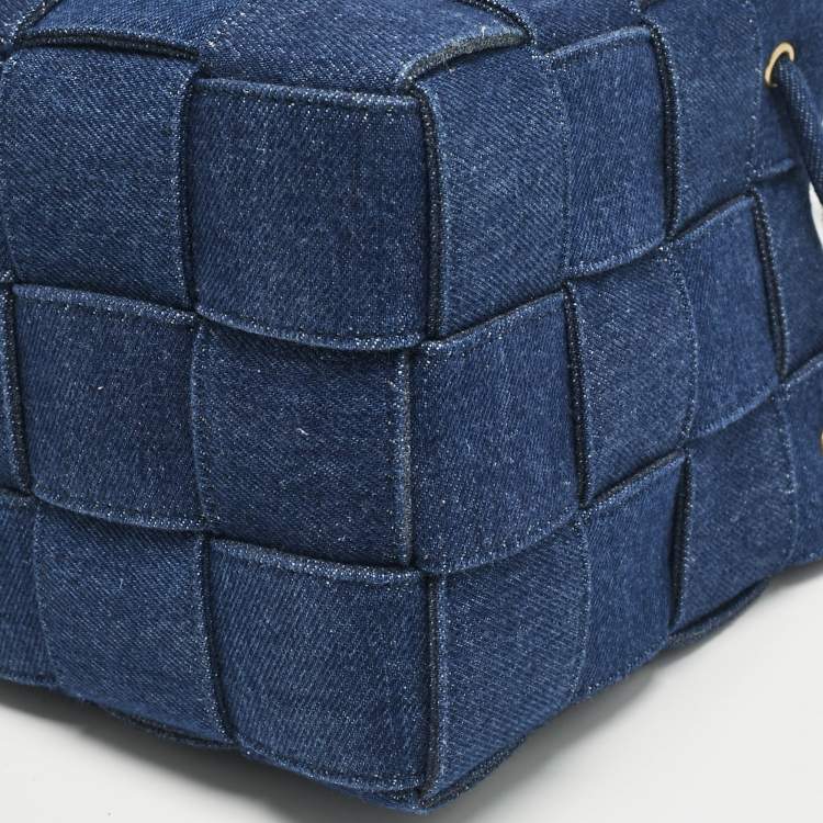 Pre Owned Bottega Veneta Navy Blue Denim Cassette Bucket Bag
