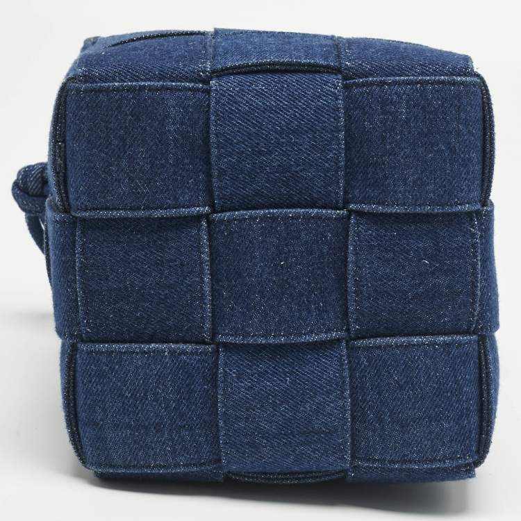 Pre Owned Bottega Veneta Navy Blue Denim Cassette Bucket Bag